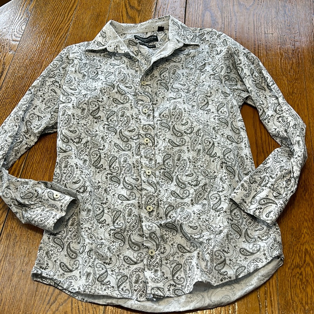 Nick Graham Stretch Modern Fit men’s shirt. Size Small.  Black/white paisley.